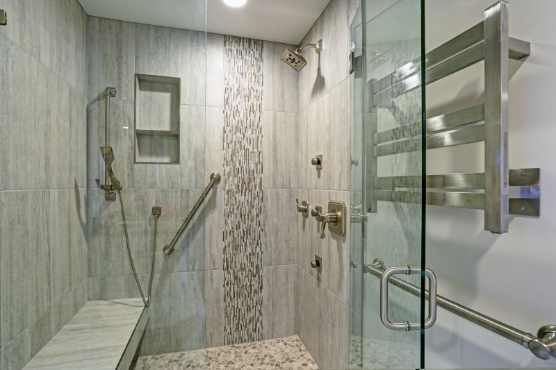 Open Concept Shower with Stone Tiles